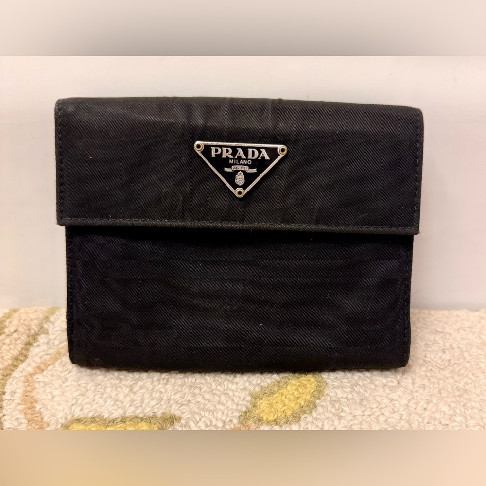 PRADA Unisex Tessuto Trifold Black Nylon Compact Wallet - Picture 16 of 16